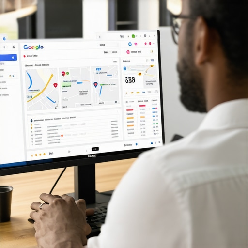 Analyzing Local SEO Data for Google Maps Optimization Digital marketer reviewing local SEO engagement metrics and Google Maps data in an office setting.
