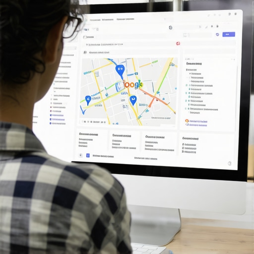 Analyzing Local SEO Data for Google Maps Person reviewing Google Maps optimization metrics on a laptop.