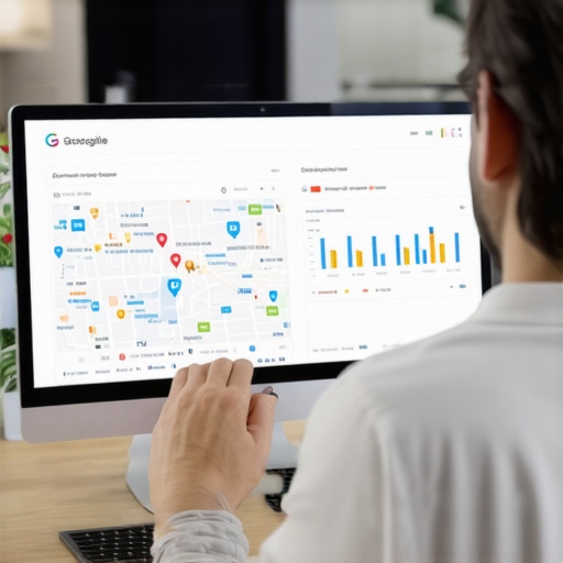 Analyzing Local SEO Data for Map Optimization Digital marketer analyzing local SEO and Google Maps data on a computer.