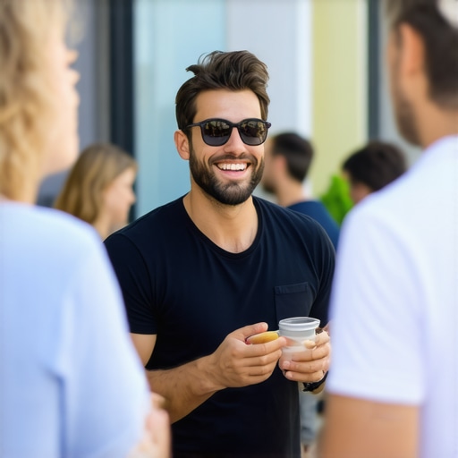 Business owner interacting with community members at a local event