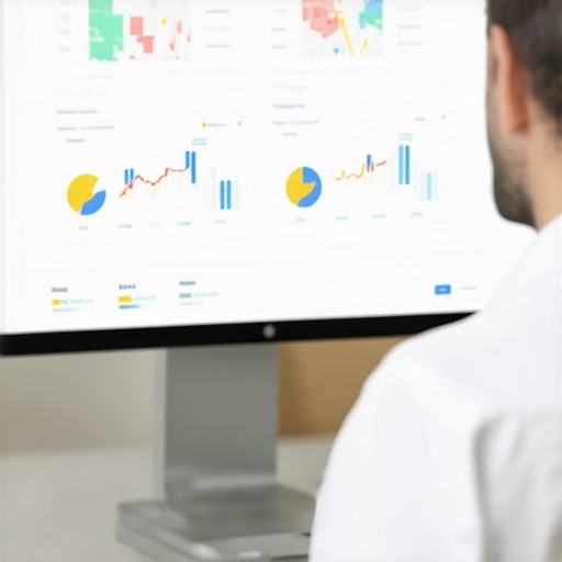 Digital marketer analyzing local SEO performance on a computer.