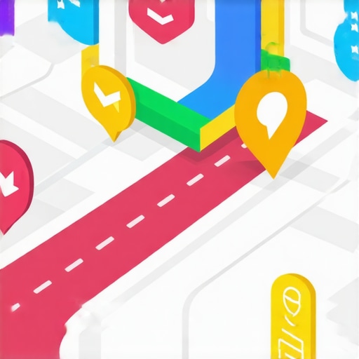 Illustration of a map with icons representing local businesses, voice search, and AI technology.