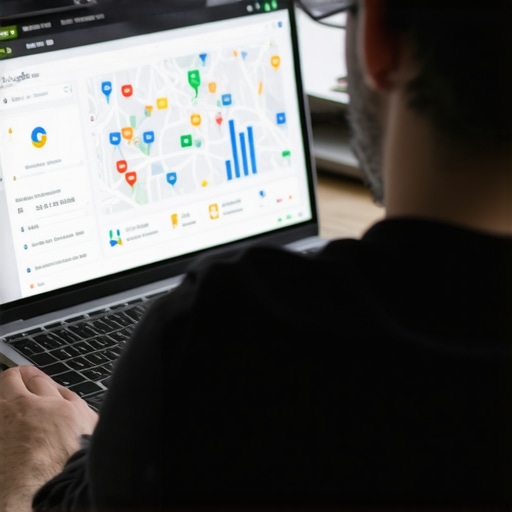 Business owner reviewing Google Maps analytics and growth charts