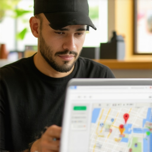 Business owner editing Google Maps listing on laptop
