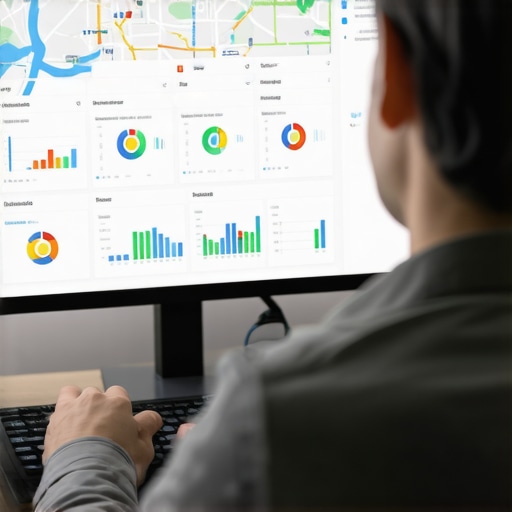 Analyzing Local SEO Data for Map Optimization A person reviewing Google Maps ranking data and analytics on a laptop.