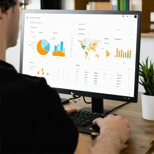 Analyzing Local SEO Data for Map Ranking Improvement Person analyzing local SEO performance data on a computer with charts and maps