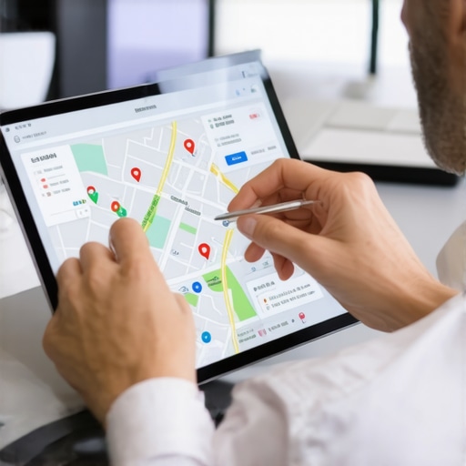 Business owner reviewing local SEO data and map rankings on a tablet