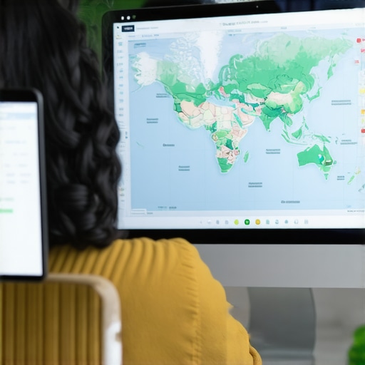 Person analyzing map ranking charts and SEO data on digital device