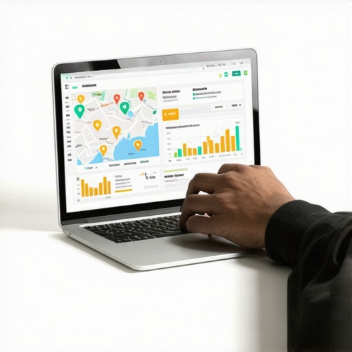 Person analyzing local SEO and map ranking charts on a laptop to maintain Google Maps success.