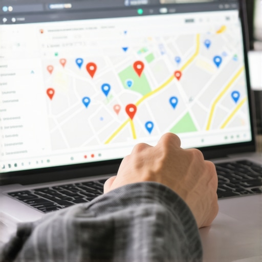 Person managing local SEO settings on a laptop with Google Maps dashboard