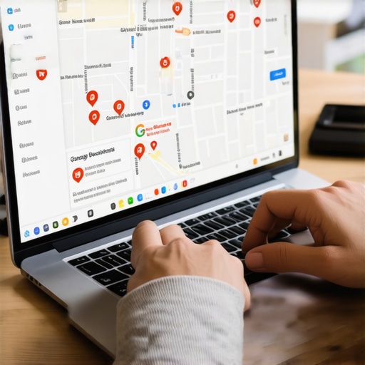 Optimizing Google Maps Profile Person editing Google My Business profile on a laptop with local map search results