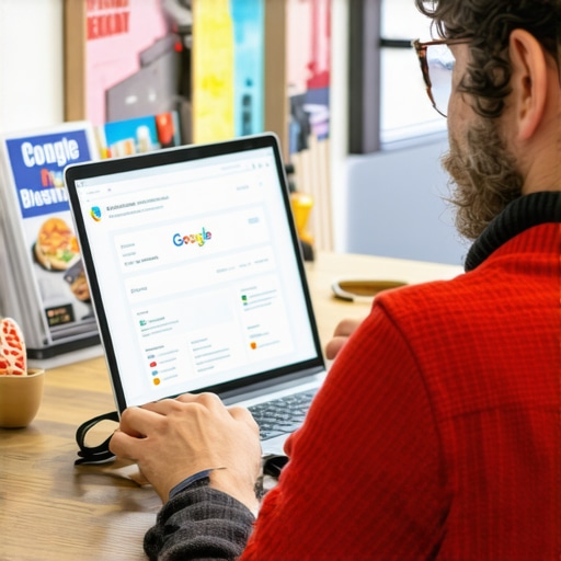 Business owner updating Google My Business profile on laptop