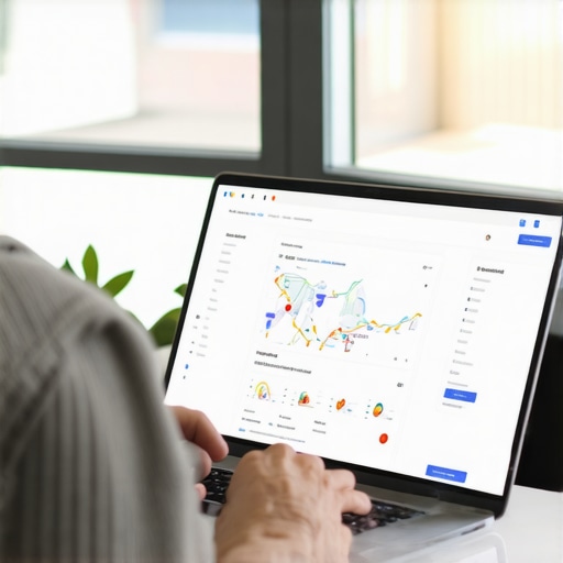 Business owner updating and optimizing Google My Business listing on laptop with maps and analytics