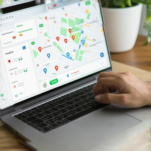 Close-up of laptop screen displaying Google My Business dashboard and local analytics.