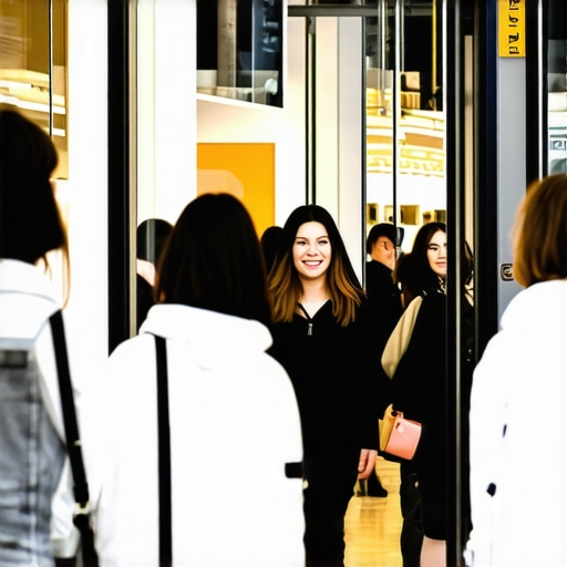 Customers entering a well-signaged local business, symbolizing the impact of offline visits on online Google Maps rankings.