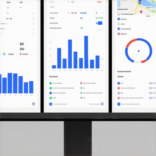 Local SEO Dashboard Screens showing analytics dashboards for Google Maps rankings and reviews