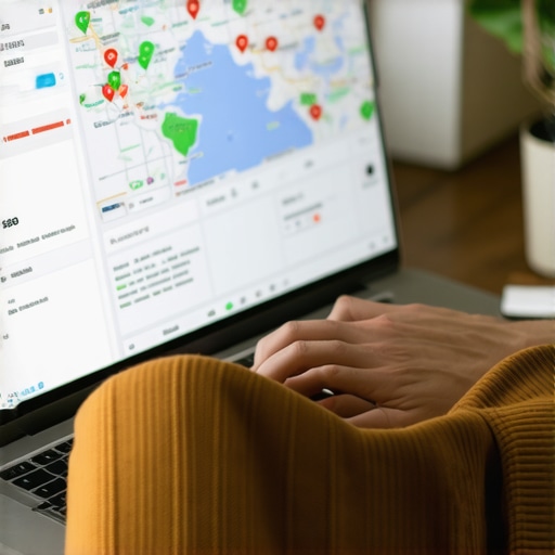 Using Advanced Local SEO Tools for Map Rankings Person analyzing local SEO analytics using a laptop with maps and dashboards.