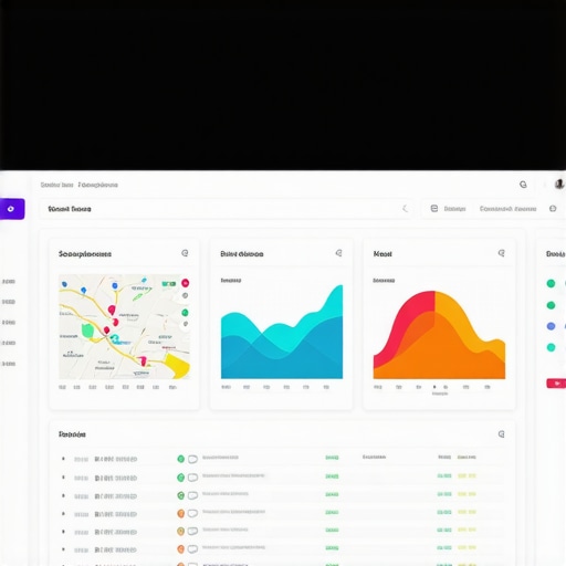 Person analyzing map SEO analytics on digital dashboard, high-tech office environment.