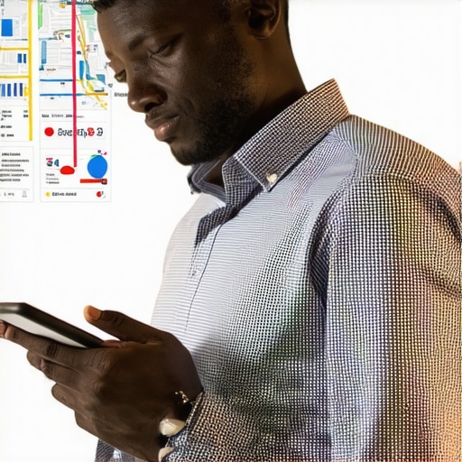 Business owner analyzing Google Maps analytics on a tablet.