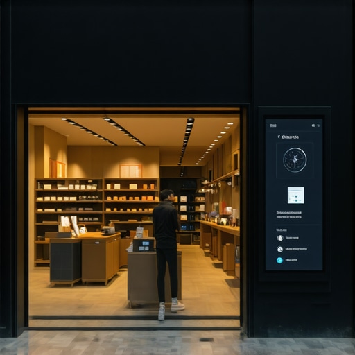 Retail storefront with IoT sensors and digital inventory displays