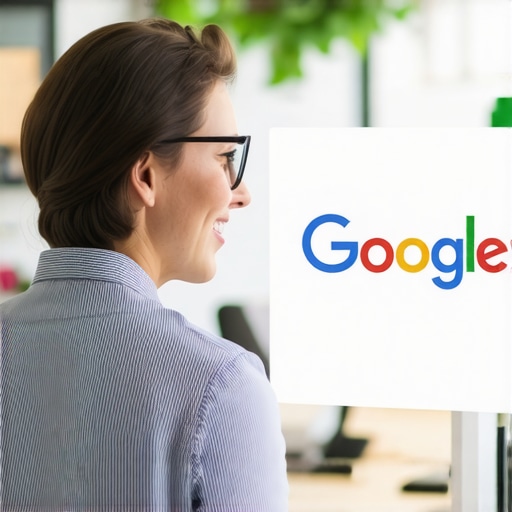 Business owner updating Google Profile on desktop with local storefront in background