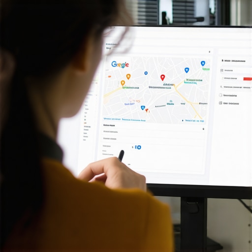 Computer screen displaying Google Maps analytics and local search data.
