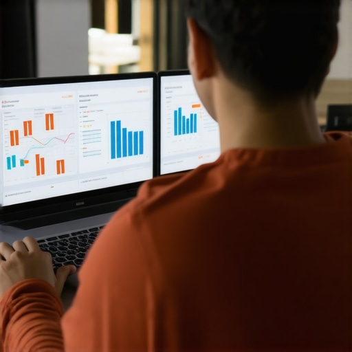 Person analyzing local SEO dashboards on a laptop, illustrating tools used for maintaining map rankings.