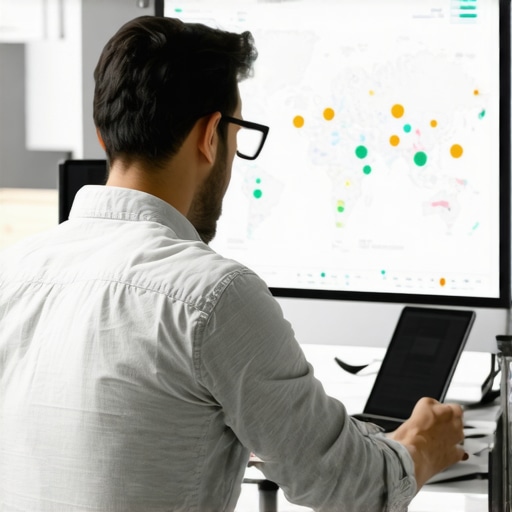 A professional analyzing local map data on a digital tablet, illustrating strategy execution.