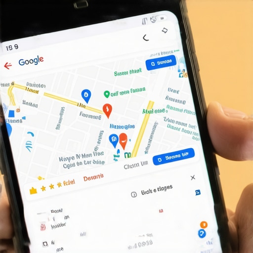 Smartphone displaying Google Maps with multiple business listings