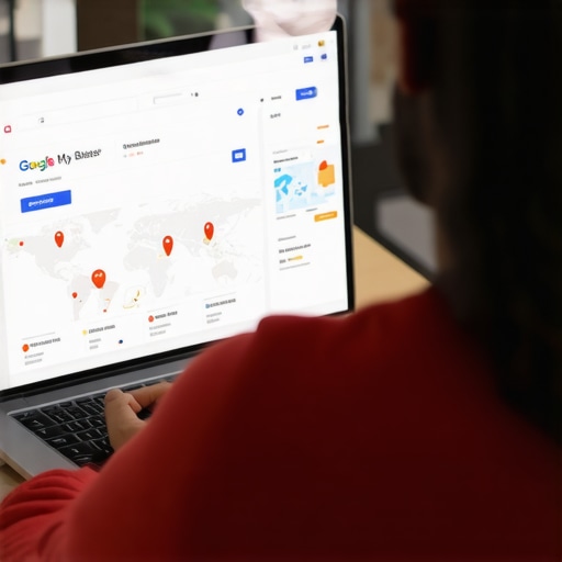 Business owner updating Google Maps profile on laptop