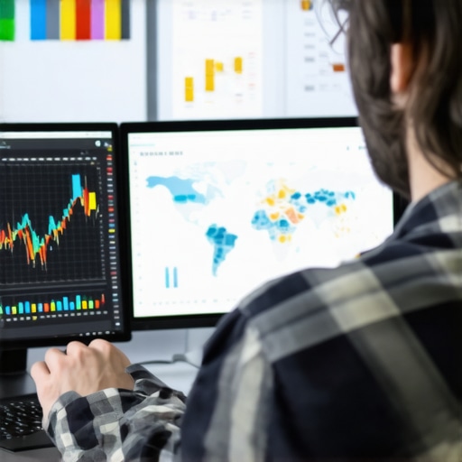 Digital marketer analyzing SEO data and maps on computer